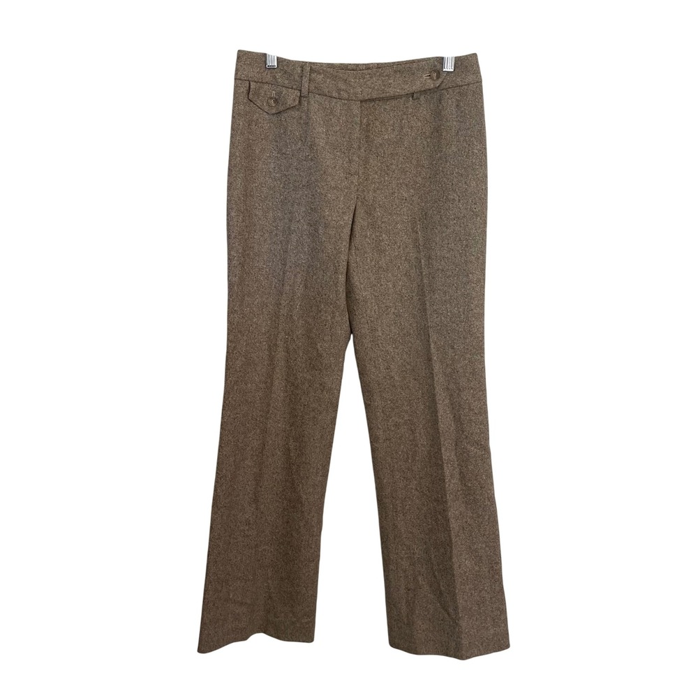 Ann Taylor Brown Wool Wide Leg Trousers Pants Size 4 Tweed Professional